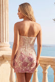 Strapless Gold and Pink Bodycon Sequin Homecoming Dress