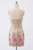 Strapless Gold and Pink Bodycon Sequin Homecoming Dress