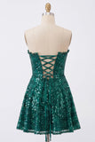Sparkly Corset A-Line Dark Green Sweetheart Sequin Homecoming Dress