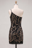 One Shoulder Gold Sparkly Bodycon Homecoming Dress