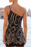 One Shoulder Gold Sparkly Bodycon Homecoming Dress