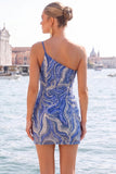 One Shoulder Gold Sparkly Bodycon Homecoming Dress