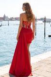 Glitter Corset Pink Strapless Bodycon Homecoming Dress With Side Streamer