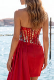 Glitter Corset Pink Strapless Bodycon Homecoming Dress With Side Streamer