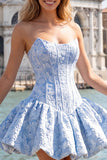 Strapless Corset Hot Pink Brocade A Line Homecoming Dress