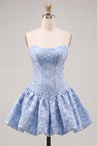 Strapless Corset Hot Pink Brocade A Line Homecoming Dress