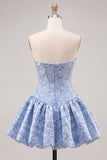 Strapless Corset Hot Pink Brocade A Line Homecoming Dress