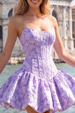 Strapless Corset Hot Pink Brocade A Line Homecoming Dress