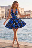 Halter Lilac Cut Out Brocade A Line Homecoming dress