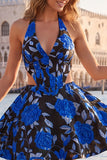Halter Lilac Cut Out Brocade A Line Homecoming dress