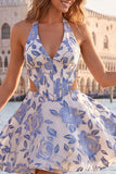 Halter Lilac Cut Out Brocade A Line Homecoming dress