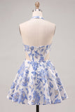 Halter Lilac Cut Out Brocade A Line Homecoming dress
