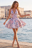 Halter Lilac Cut Out Brocade A Line Homecoming dress