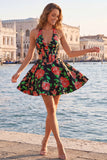 Halter Lilac Cut Out Brocade A Line Homecoming dress