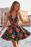 Halter Lilac Cut Out Brocade A Line Homecoming dress