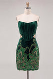 Floral Blue Corset Bodycon Strapless Homecoming Dress