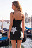 Pink Bodycon Spaghetti Straps Appliqued Homecoming Dress