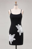 Pink Bodycon Spaghetti Straps Appliqued Homecoming Dress