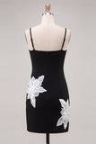 Pink Bodycon Spaghetti Straps Appliqued Homecoming Dress