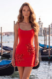 Pink Bodycon Spaghetti Straps Appliqued Homecoming Dress