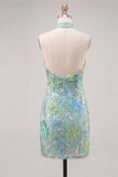Halter Yellow Floral Sparkly Bodycon Homecoming Dress
