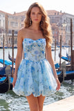 Yellow Corset A Line Strapless Floral Homecoming Dress With Bow