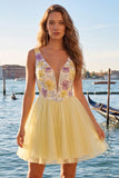 V-Neck Floral Sparkly Mint Green A Line Homecoming Dress