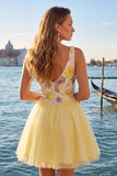V-Neck Floral Sparkly Mint Green A Line Homecoming Dress