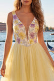 V-Neck Floral Sparkly Mint Green A Line Homecoming Dress