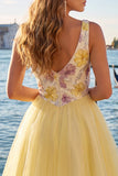 V-Neck Floral Sparkly Mint Green A Line Homecoming Dress