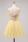 V-Neck Floral Sparkly Mint Green A Line Homecoming Dress