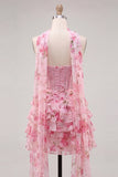 Strapless Corset Yellow Floral A Line Homecoming Dress With Scarf