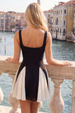 Black White Square Neck A Line Homecoming dress