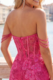 Pink Floral Corset Off The Shoulder Bodycon Homecoming Dress