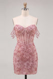 Pink Floral Corset Off The Shoulder Bodycon Homecoming Dress