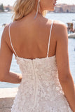 Light Blue A Line Floral Spaghetti Straps Homecoming Dress