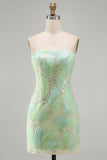 Mint Green Strapless Bodycon Sparkly Homecoming Dress