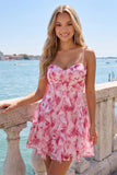 Red Floral Sweetheart A Line Ruffled Homecoming Dress