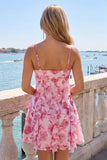 Red Floral Sweetheart A Line Ruffled Homecoming Dress