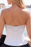Red and Pink Beaded Strapless A Line Homecoming Dress With Bow
