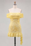 Off The Shoulder Yellow Floral Bodycon Homecoming Dress