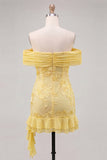 Off The Shoulder Yellow Floral Bodycon Homecoming Dress