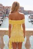 Off The Shoulder Yellow Floral Bodycon Homecoming Dress