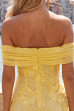 Off The Shoulder Yellow Floral Bodycon Homecoming Dress