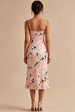 Pink Floral Mermaid Cowl Neck Wedding Guest Dress