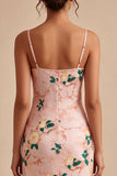 Pink Floral Mermaid Cowl Neck Wedding Guest Dress