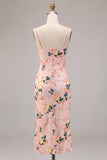 Pink Floral Mermaid Cowl Neck Wedding Guest Dress