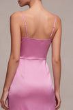 Pink Spaghetti Straps Sheath Ruched Midi Dress