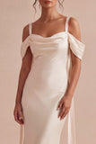 Mermaid Cold Shoulder Light Champagne Maxi Dress