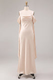 Mermaid Cold Shoulder Light Champagne Maxi Dress